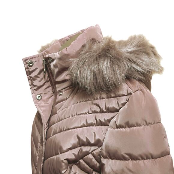 Kenneth Cole Womens Dusty Rose Chevron Quilted Down Long Puffer Jacket Sz L - Picture 4 of 13